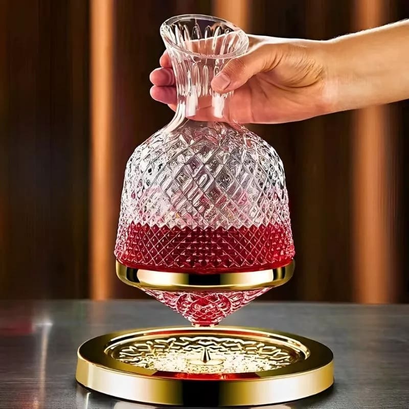 Decantador de vino con soporte giratorio de cristal de lujo