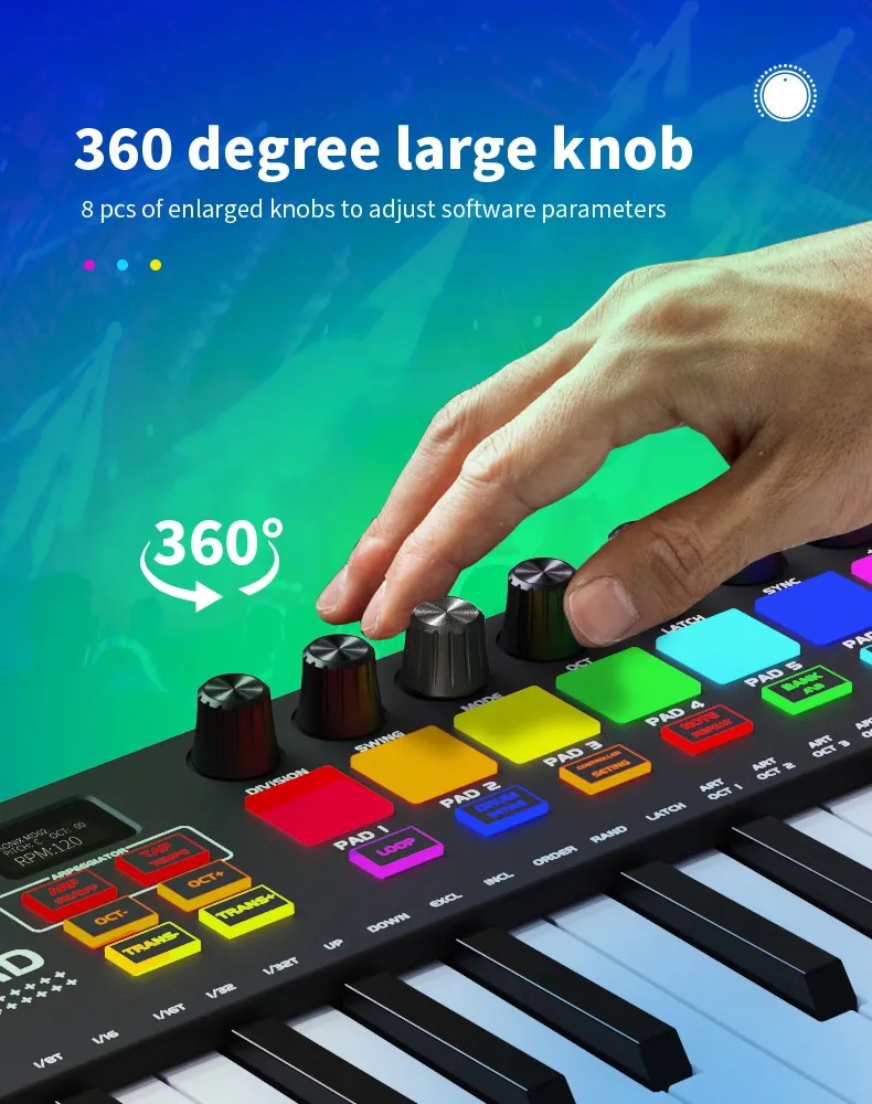 Teclado de piano MIDI con pads de batería