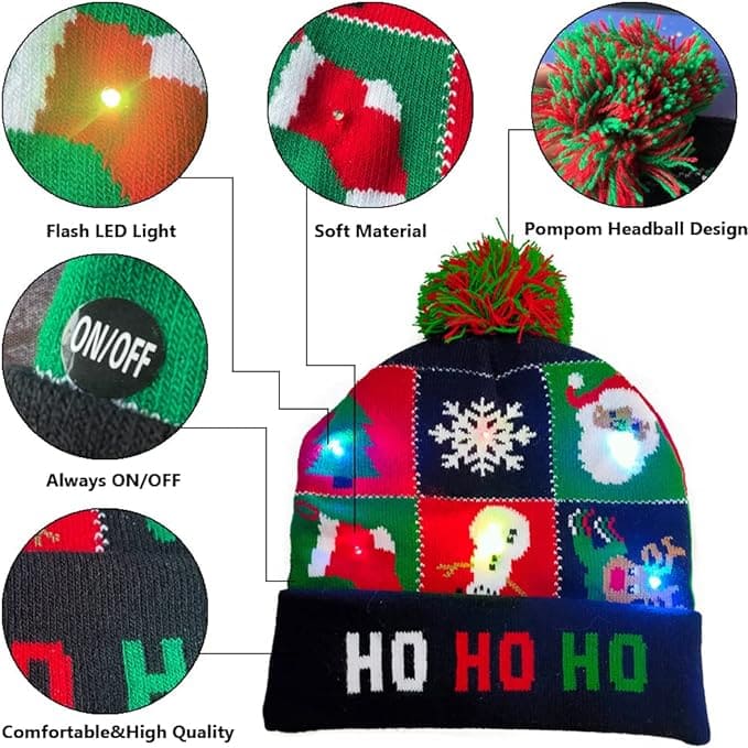 Gorros de invierno para el invierno con pompón y LED brillante.