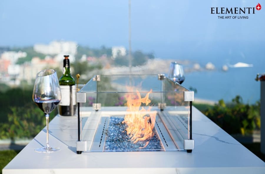 Chimenea y mesa - chimenea de gas propano butano mesa de mármol cerámico blanco