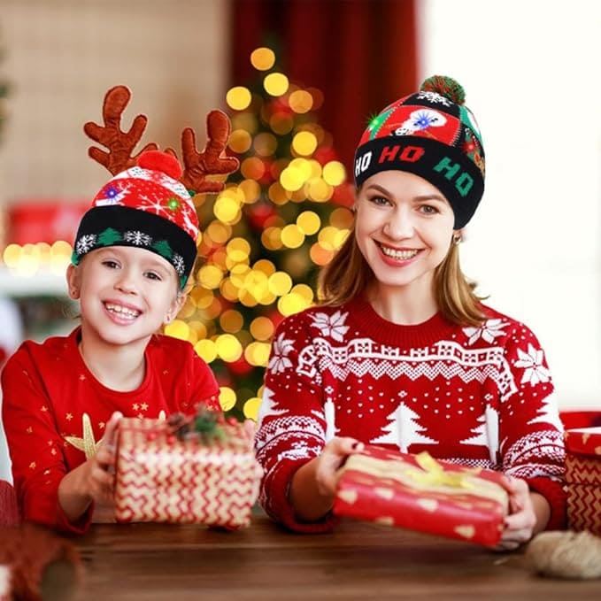 Gorra ho ho ho para invierno - gorra LED de invierno con pompón