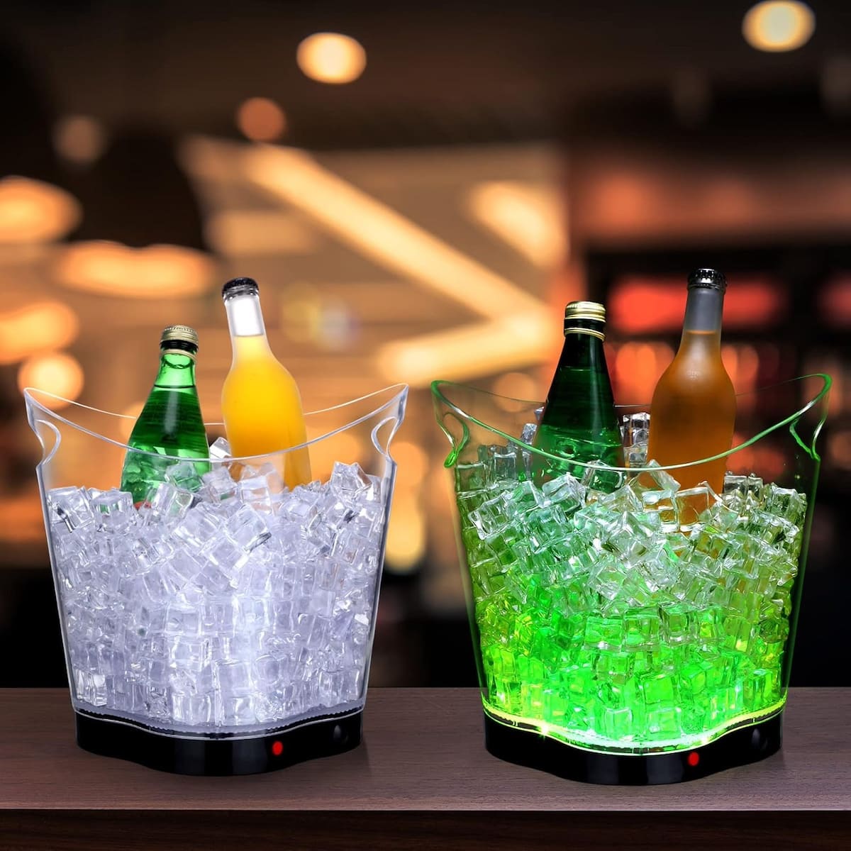 Cubo de vino de cristal transparente que cambia de color con luz LED